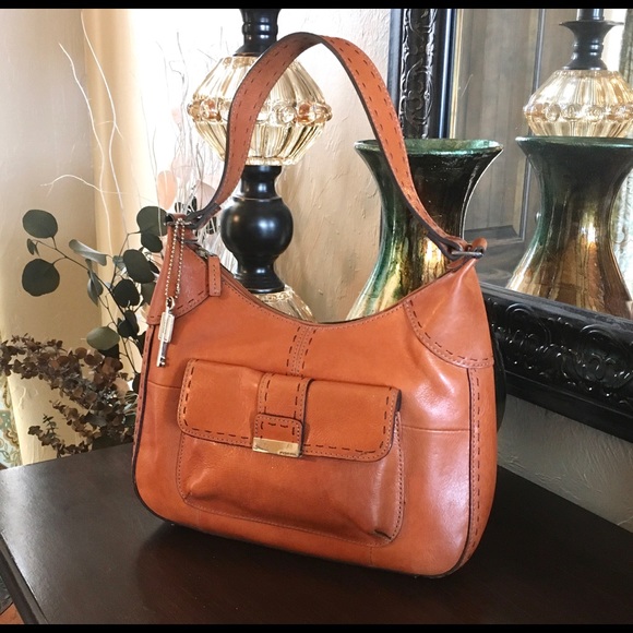cognac leather shoulder bag